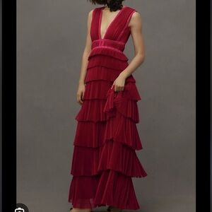 Anthropologie Red Tiered Maxi Dress